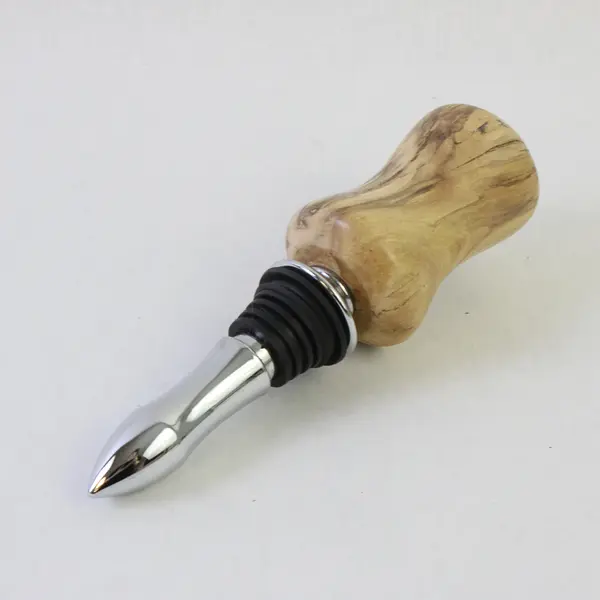 Handcrafted Spalted Maple Wood Wine Bottle Stopper Chrome & Rubber 5.5"