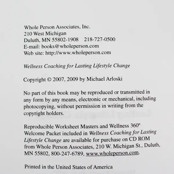 Wellness Coaching for Lasting Lifestyle Change Michael Arloski 2009 PB Updated