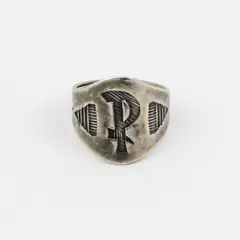 Vtg Silver Native American Cigar Band Ring Size 8.5 With The Letter P Arrows