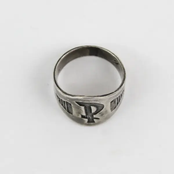 Vtg Silver Native American Cigar Band Ring Size 8.5 With The Letter P Arrows