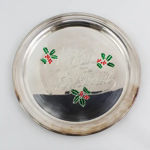 Vntg. Sheridan Taunton Silversmiths Merry Christmas Tray Fine Silverplate  12511