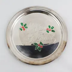 Vntg. Sheridan Taunton Silversmiths Merry Christmas Tray Fine Silverplate  12511