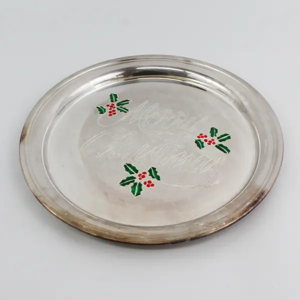Vntg. Sheridan Taunton Silversmiths Merry Christmas Tray Fine Silverplate  12511