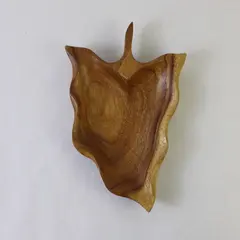 Vintage Wooden Leaf Serving Bowl 10in Carved Decorative Kitchen