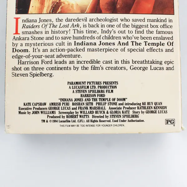 Indiana Jones and the Temple of Doom VHS Tape 1984, #1643 