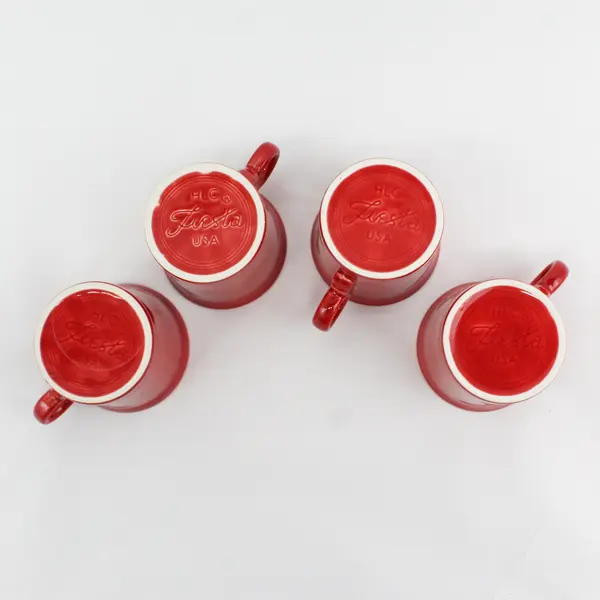 Set of 4 Fiesta HLC Fiesta Red Coffee Mugs with O Handle 10.25 Oz.