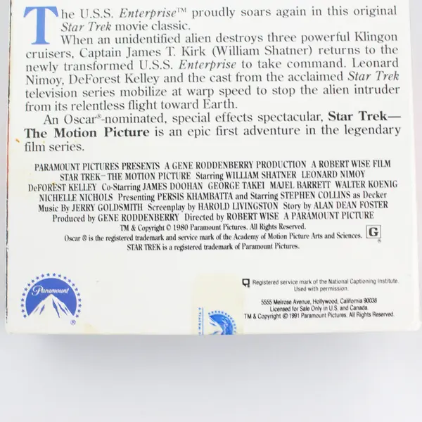 Star Trek: The Motion Picture VHS Tape, 1980, Special Longer Version