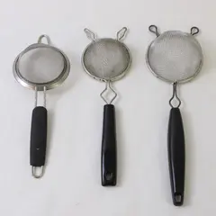 Lot Of 3 Unbranded Assorted Black Handle Stainless Steel Strainer Sifters