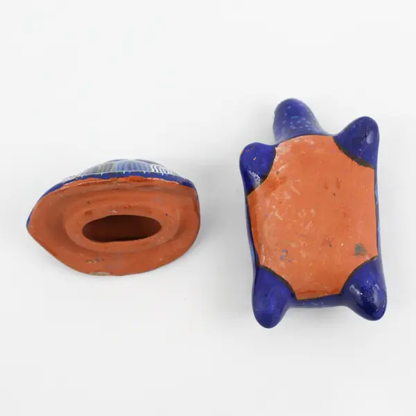 Handcrafted Cobalt Blue Terracotta Turtle Trinket Box Geometric Pattern Shell