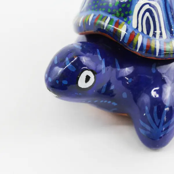 Handcrafted Cobalt Blue Terracotta Turtle Trinket Box Geometric Pattern Shell