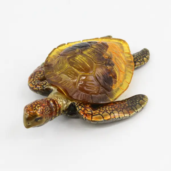 Enameled Brass Turtle Trinket Box With Plastic Shell