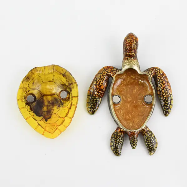 Enameled Brass Turtle Trinket Box With Plastic Shell