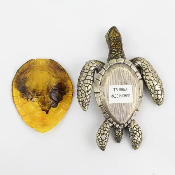 Enameled Brass Turtle Trinket Box With Plastic Shell