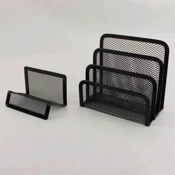 Lot of 2 Black Wire Mesh Mail/File Organizers Desk Office