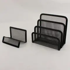 Lot of 2 Black Wire Mesh Mail/File Organizers Desk Office
