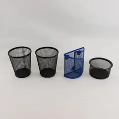 Lot of 4 Wire Mesh Desk Organizers - Black & Blue Pencil Pen Holders