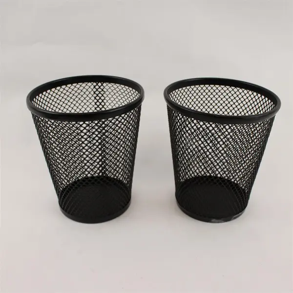 Lot of 4 Wire Mesh Desk Organizers - Black & Blue Pencil Pen Holders
