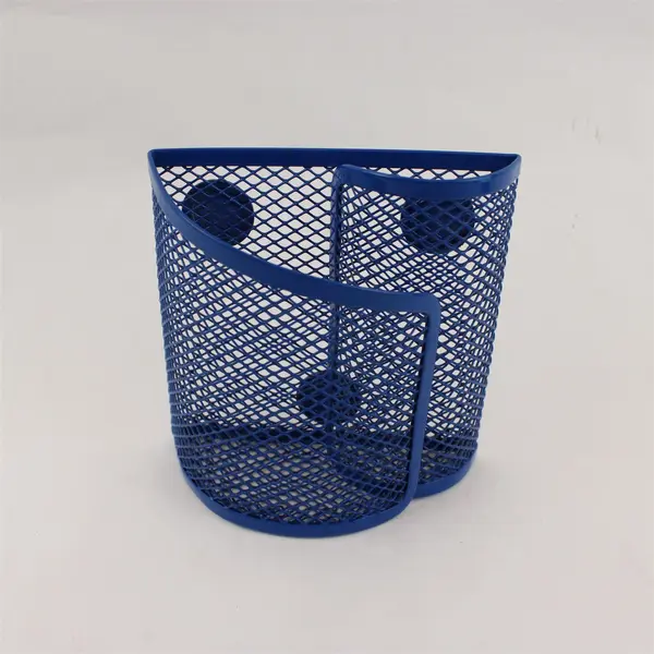 Lot of 4 Wire Mesh Desk Organizers - Black & Blue Pencil Pen Holders