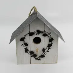 Hobby Lobby White Wood Birdhouse With Metal Roof And Heart Shaped Leaves 