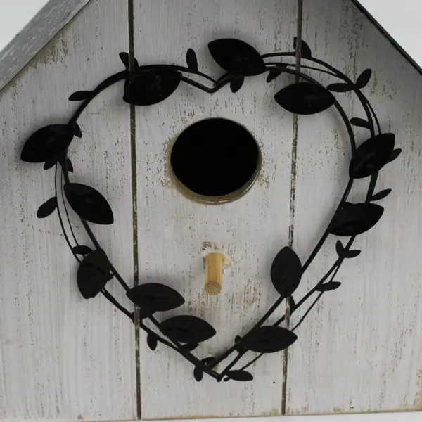 Hobby Lobby White Wood Birdhouse With Metal Roof And Heart Shaped Leaves 