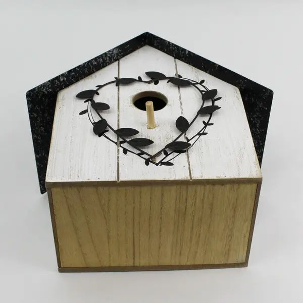Hobby Lobby White Wood Birdhouse With Metal Roof And Heart Shaped Leaves 