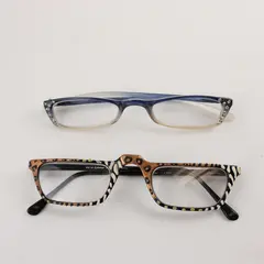 Lot of 2 Pairs Reading Glasses 2.00 Strength Blue/White & Zebra/Cheetah