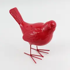 6" Tall Red Ceramic Bird Figurine With Wire Legs And Feet
