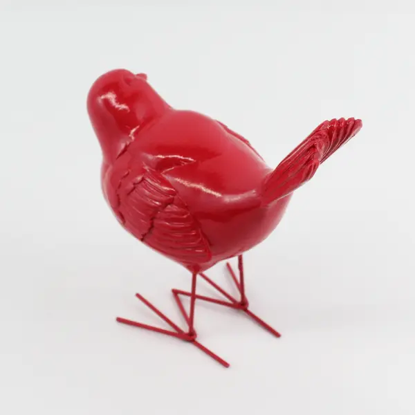 6" Tall Red Ceramic Bird Figurine With Wire Legs And Feet