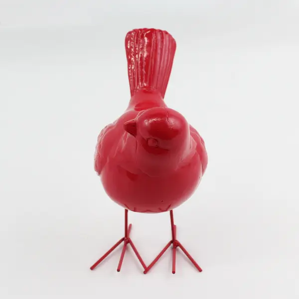 6" Tall Red Ceramic Bird Figurine With Wire Legs And Feet