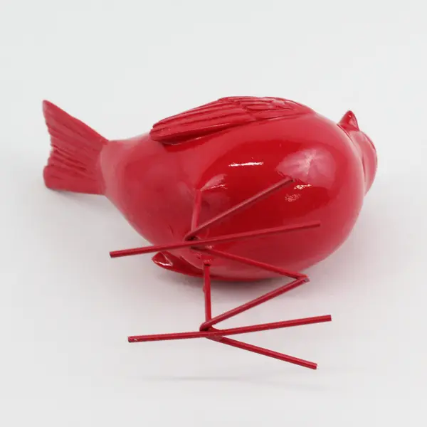 6" Tall Red Ceramic Bird Figurine With Wire Legs And Feet