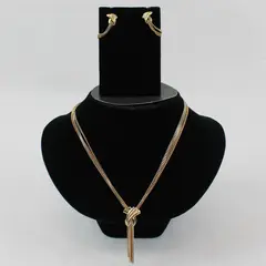 Vintage Avon Tri-Tone Knot Pendant & Earrings Necklace 7.25"