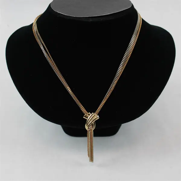 Vintage Avon Tri-Tone Knot Pendant & Earrings Necklace 7.25"