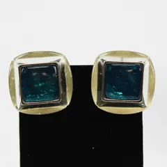Pair Blue Stone Plastic Clip-On Earrings Vintage Costume Jewelry