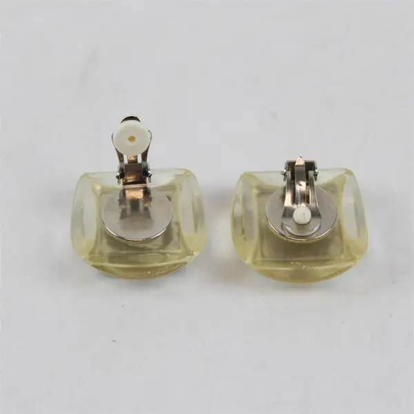 Pair Blue Stone Plastic Clip-On Earrings Vintage Costume Jewelry