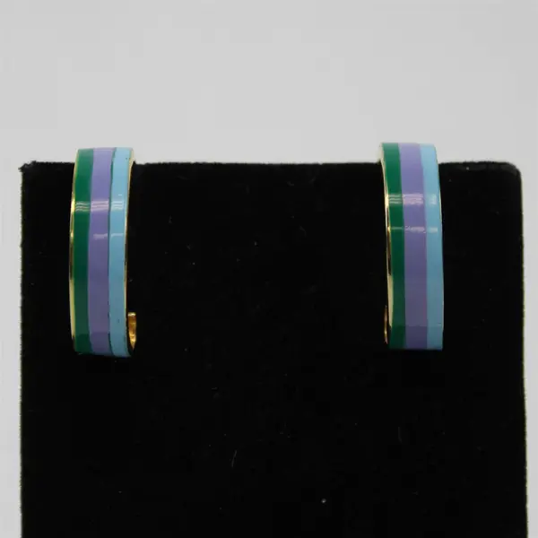 Lot of 2 Pairs Costume Earrings Clip-On Hoops & Dangle Blue Green White