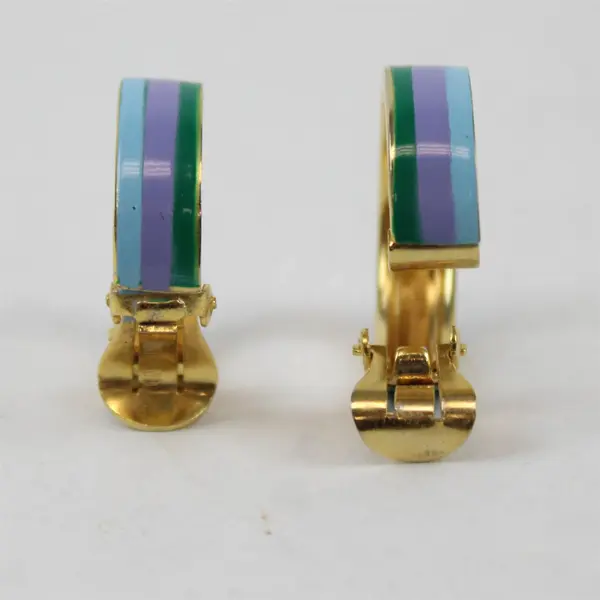 Lot of 2 Pairs Costume Earrings Clip-On Hoops & Dangle Blue Green White