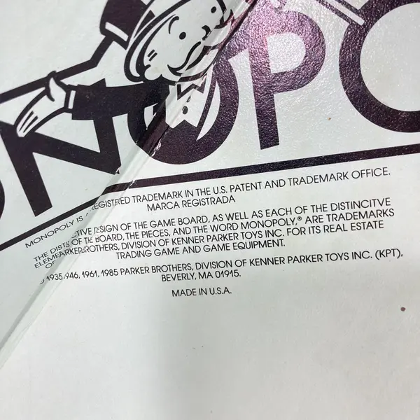 1985 Parker Brothers Monopoly Game for Parts