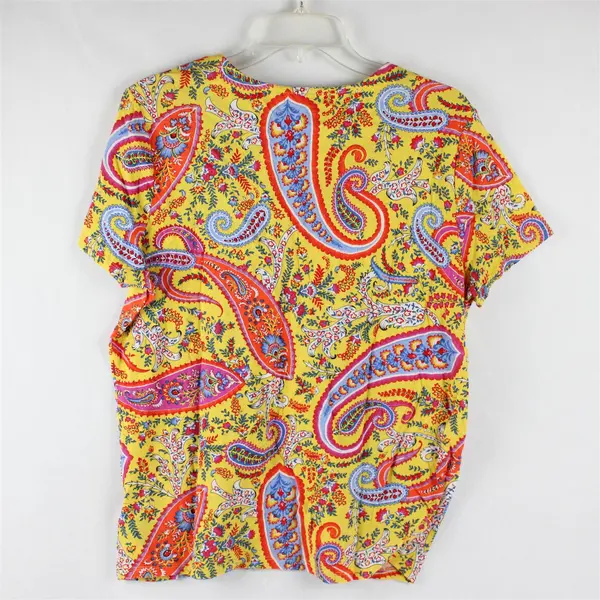 Lauren Ralph Lauren Women's XL Yellow/Multicolor Beaded Paisley Graphic Tee