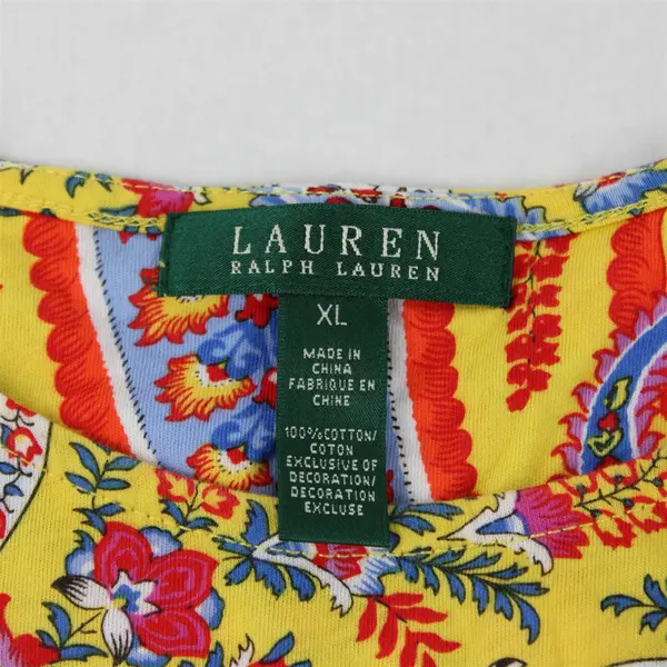 Lauren Ralph Lauren Women's XL Yellow/Multicolor Beaded Paisley Graphic Tee