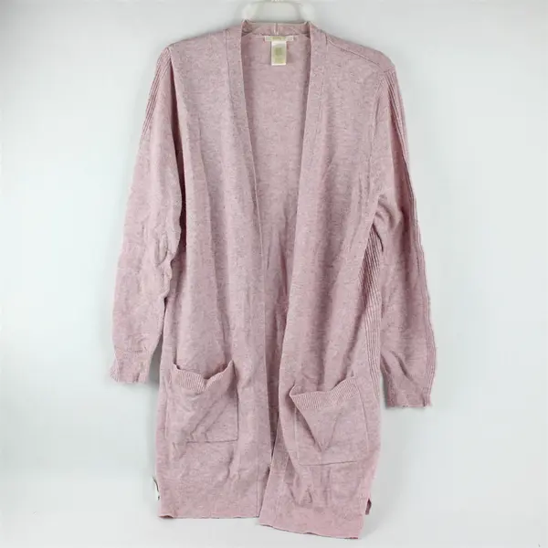 Matty M Women's L Pink Heather Knit Long Open Front Cardigan Sweater