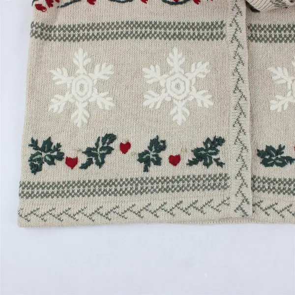 VTG North Crest Women's 1X Tan Christmas Theme Embroidered Button Up Knit Vest