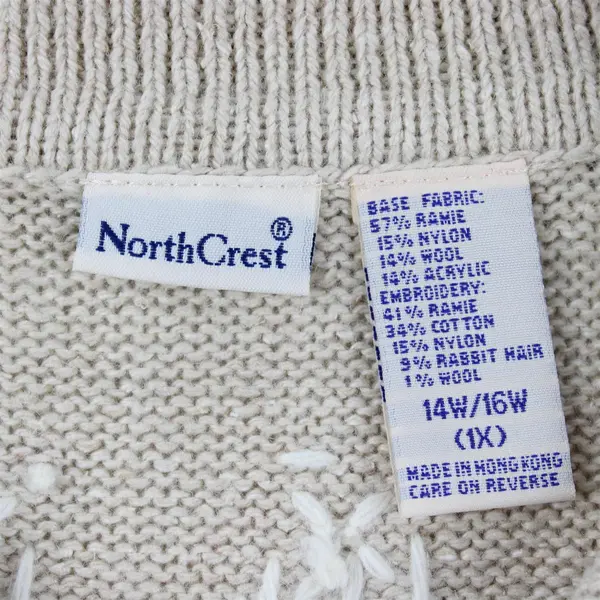 VTG North Crest Women's 1X Tan Christmas Theme Embroidered Button Up Knit Vest