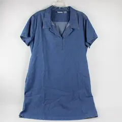 Vermont Country Store Women's L Medium Wash Denim Short Sleeve Popover Dress