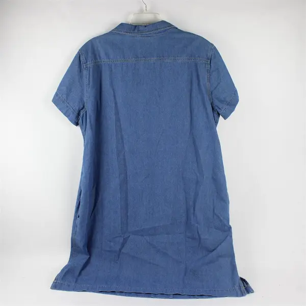 Vermont Country Store Women's L Medium Wash Denim Short Sleeve Popover Dress