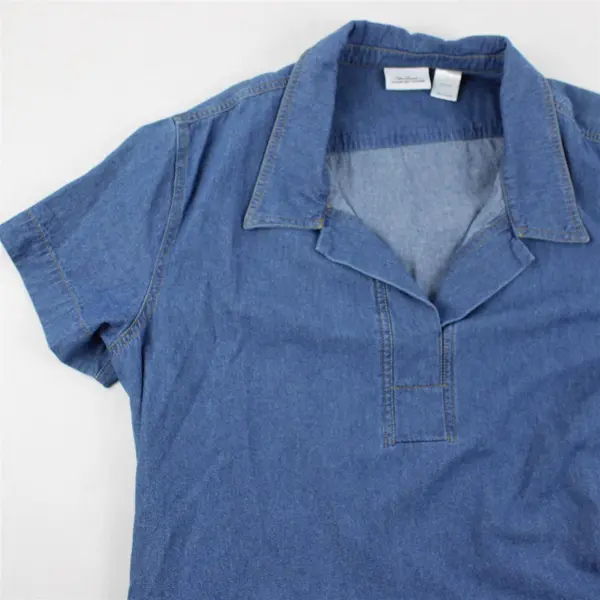 Vermont Country Store Women's L Medium Wash Denim Short Sleeve Popover Dress