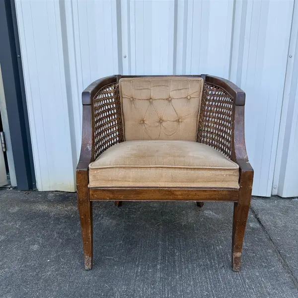 Vintage Cane Back Gold Upholstered Chair- Local Pickup Only