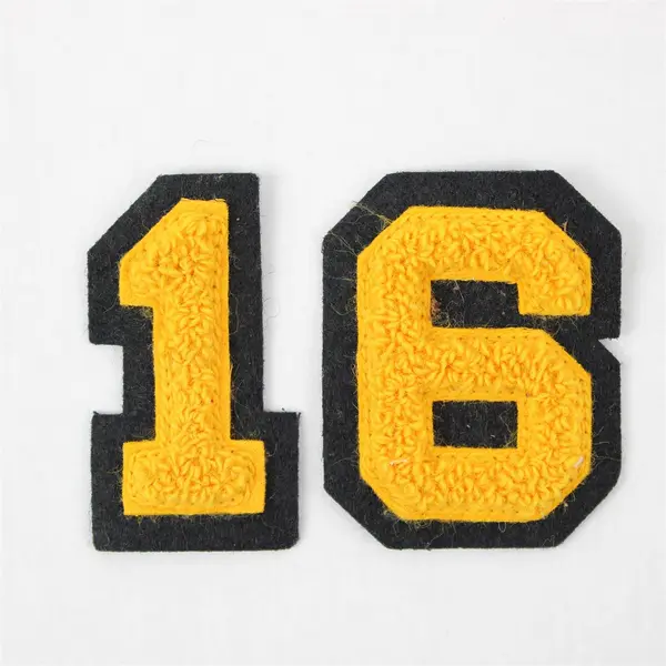 Lot of Two Chenille Number Patches 1 & 6/9 Yellow Letterman Varsity