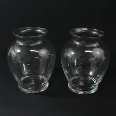 Lot OF 2 Unbranded Clear Glass Matching Round Rustic Flower Vases 7.5" Tall