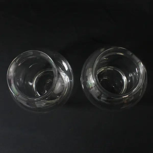 Lot OF 2 Unbranded Clear Glass Matching Round Rustic Flower Vases 7.5" Tall
