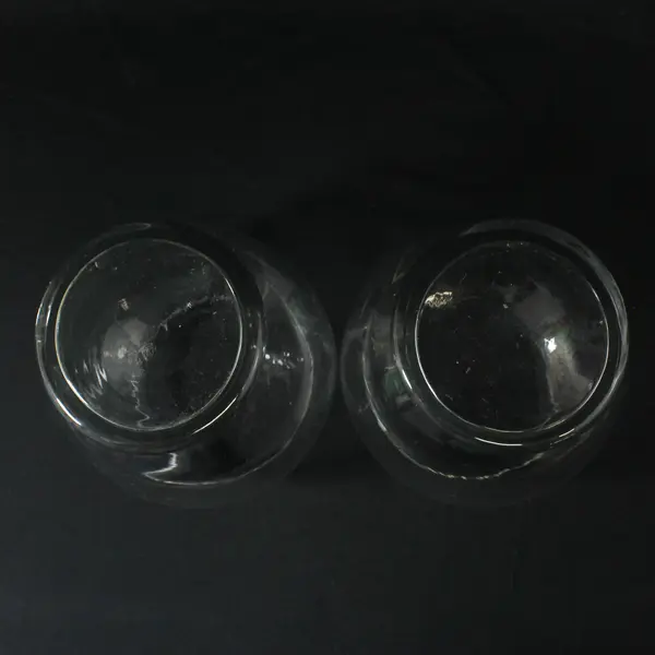 Lot OF 2 Unbranded Clear Glass Matching Round Rustic Flower Vases 7.5" Tall